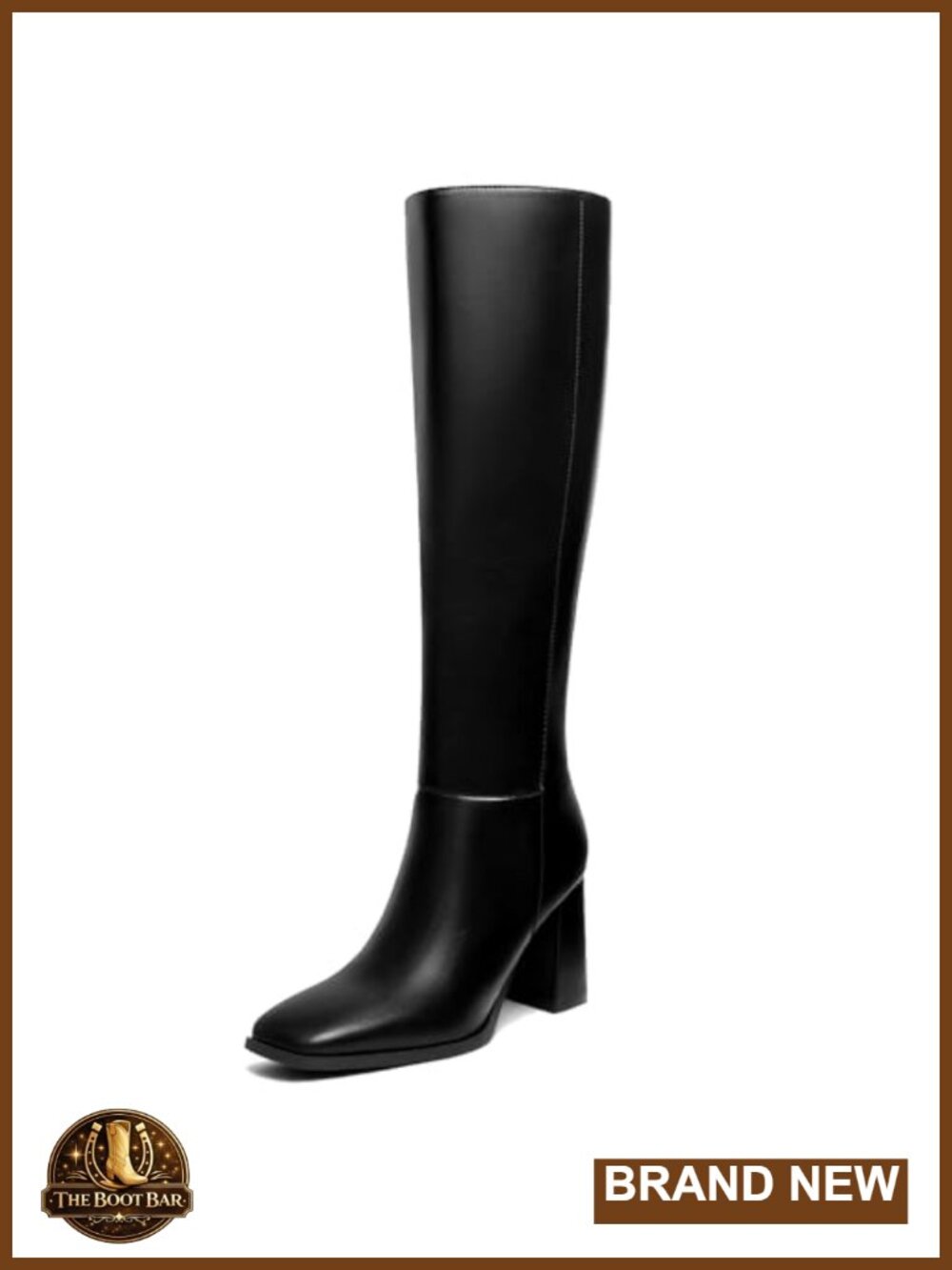 Women's Knee High Chunky Heel Square Toe Tall Boots Side Zipper PU Leather